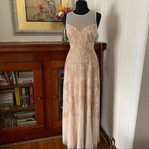 BCBG Max Azria Regal Champagne Acotas Lace Applique Gown Maxi Dress-8